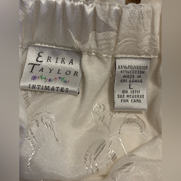 Vintage Erika Taylor Intimates White Satin Floral Women's Pajama Pants, Large - Picture 2 of 4